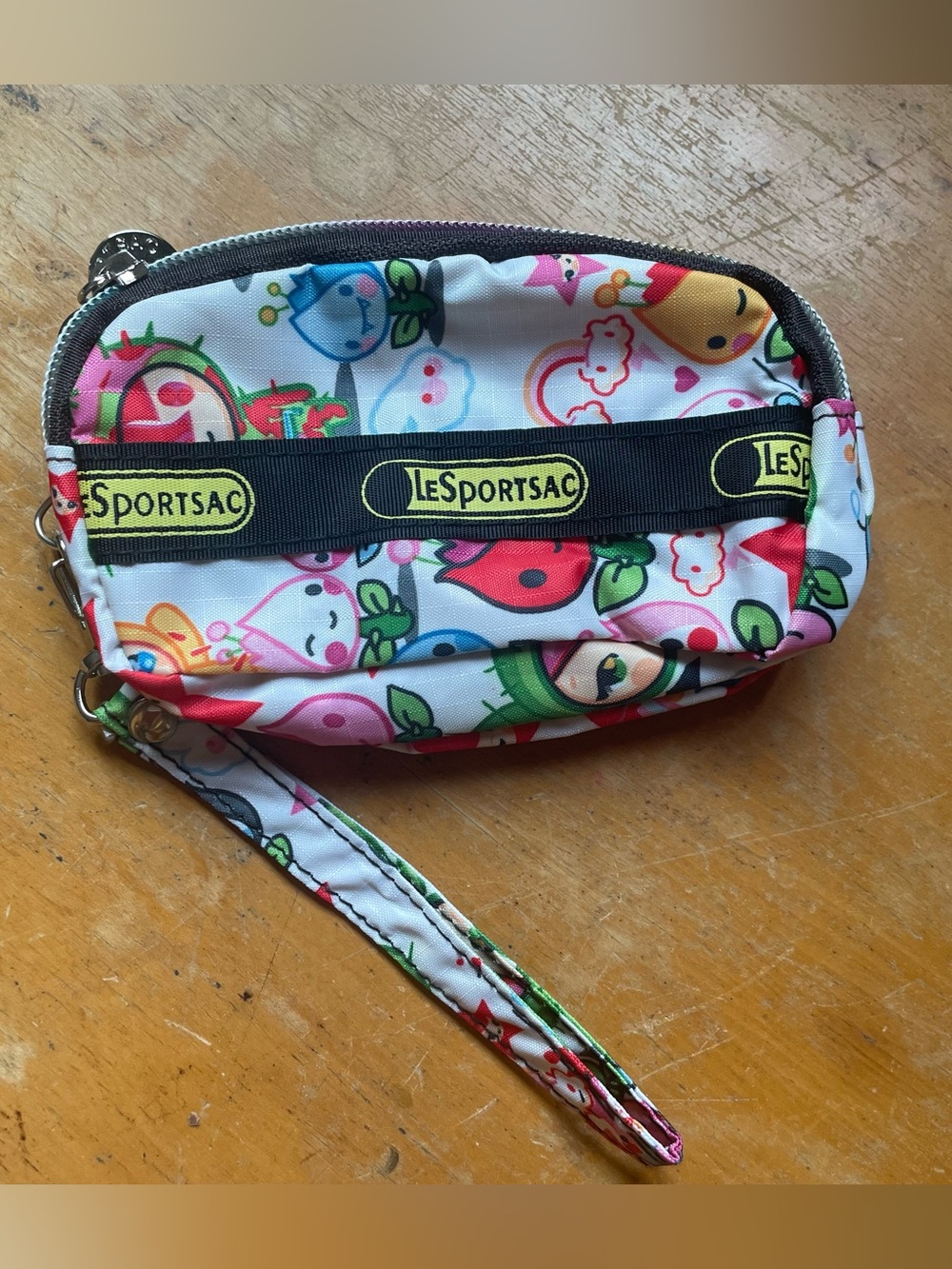 LESPORTSAC & TOKIDOKI Wristlet in White and colorful Fruit Characters